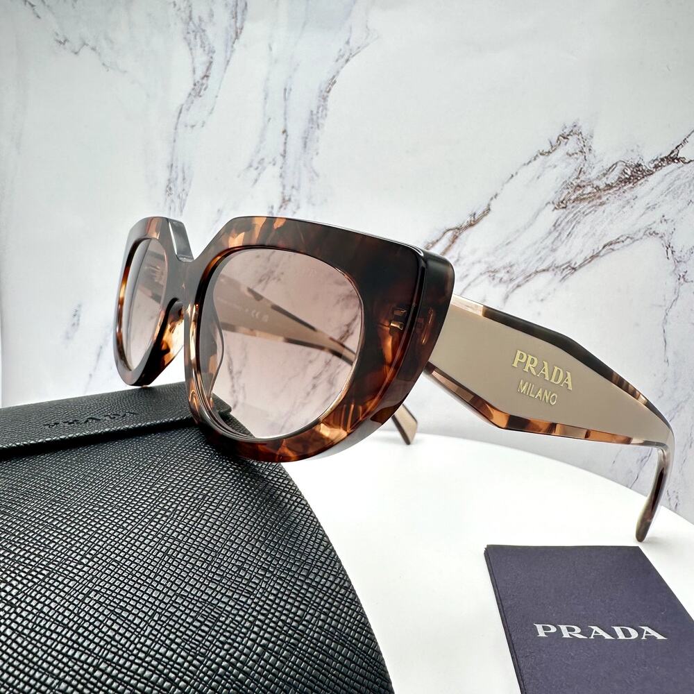 NEW PRADA Sunglasses Brown Tortoise Caramel Gold Symbole Oval Cat Eye Womens - Picture 16 of 16